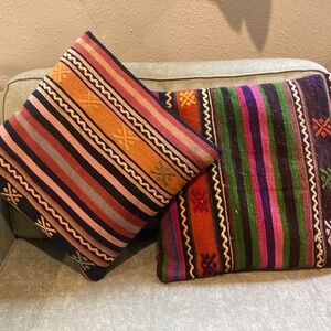 2 Vintage Kilim Wool Pillow Covers - Made in Turkey